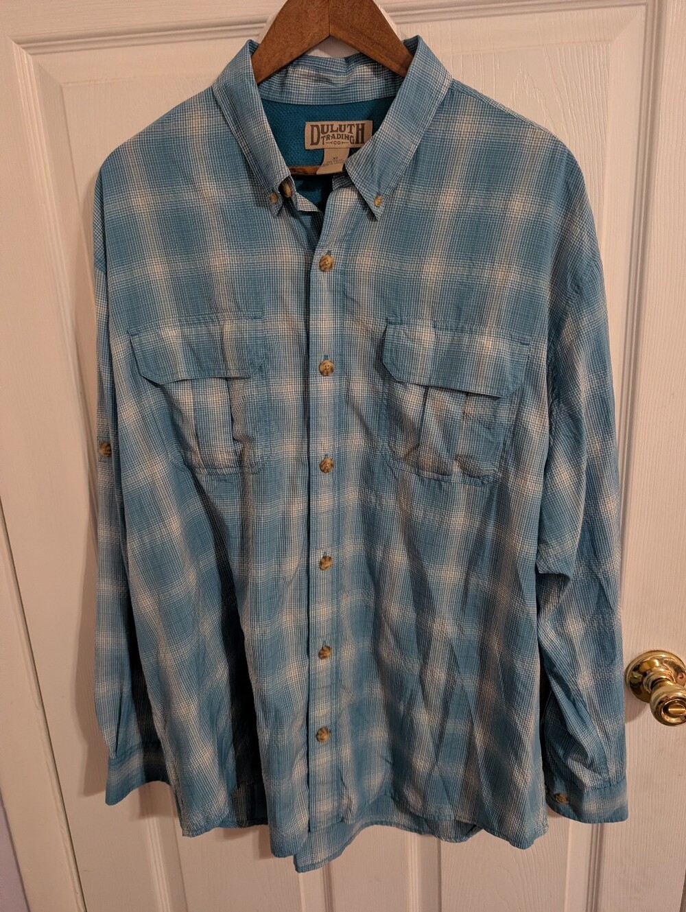 Duluth Mens Shirt Blue Armachillo Long Sleeve Plaid Cooling Hiking Size XL